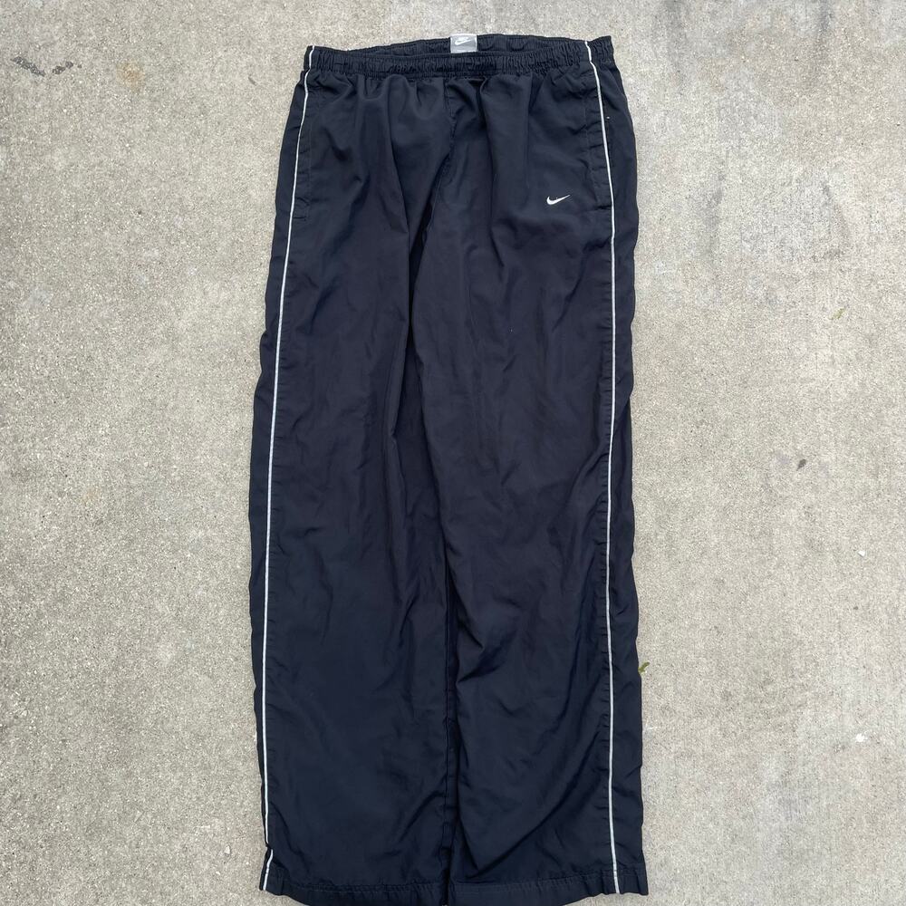 Vintage Y2K Nike Track Pants Black White Piping Baggy Mens L Wide Leg 2000s